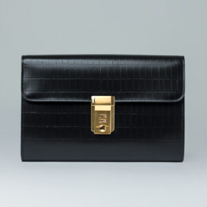 Milord Flap Over Black Leather Clutch